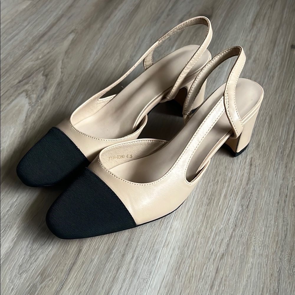 Block Heel Cap Toe Slingback Heels
